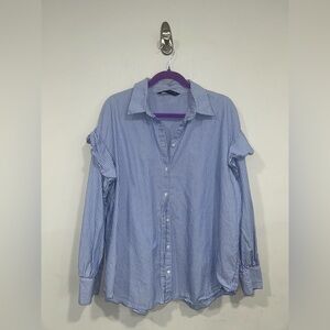 Zara Woman Button Down Shirt with Ruffles On Sleeve Size XL